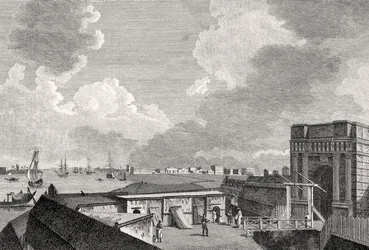 En vy av Calcutta från Fort William, graverad av J. Eastgate.